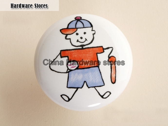 10Pcs Furniture Hardware Ceramic Child Baseball Boy Kitchen Drawer Knobs(Diameter:38mm)