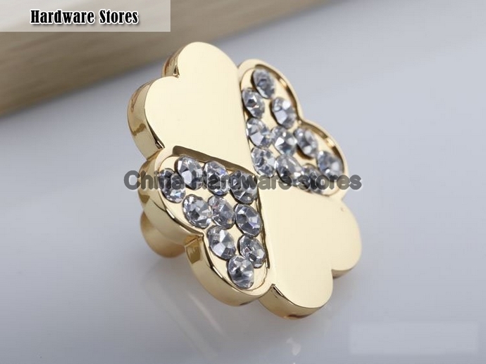 10Pcs K9 Crystal Glass Gold Love Heart Handle Knob Cabinet Door New (Diameter: 35MM)