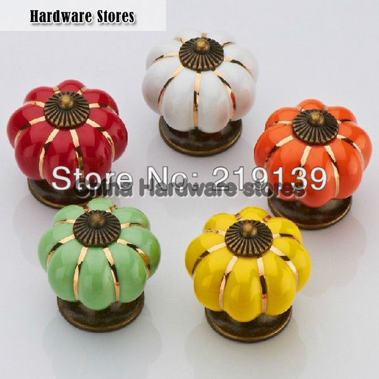 10pcs 40mm Colorful Pumpkin Furniture Cabinet Ceramic Knob Drawer Pull Handle Kitchen Door Wardrobe Hardware