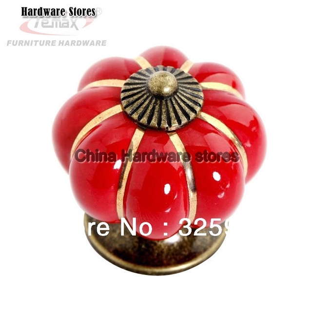 10pcs 40mm Red Colorful Pumpkin Cabinet Knobs Ceramic Kirchen Drawer Pulls Furniture Handle