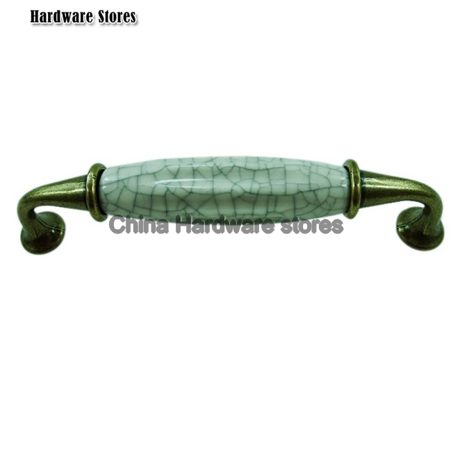 10pcs High Quality Crackle Ceramic Glaze Antique Brass Style Drawer Door Cabinet Pull Handle Knobs Kitchen Wardrobe Hardware