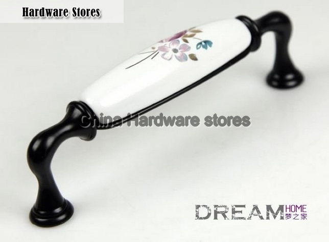 128mm Black + Tulip flower Ceramic cabinet handle / cabinet pull AG99BK C:128mm L: 145mm 128mm Black + Tulip flower Ceramic cabinet handle / cabinet pull AG99BK C:128mm L: 145mm
