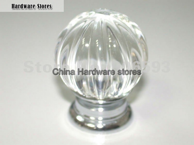 20PCS/LOT 30MM CLEAR MELON CRYSTAL KNOBS ON A CHROME ZINC BASE