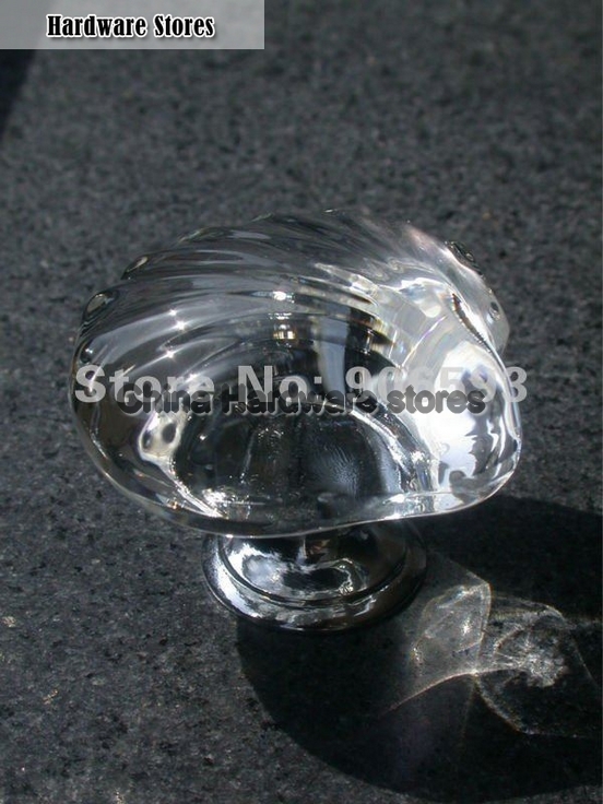 20PCS/LOT SHELL CARTOON CLEAR CRYSTAL KNOB ON A CHROME BRASS BASE