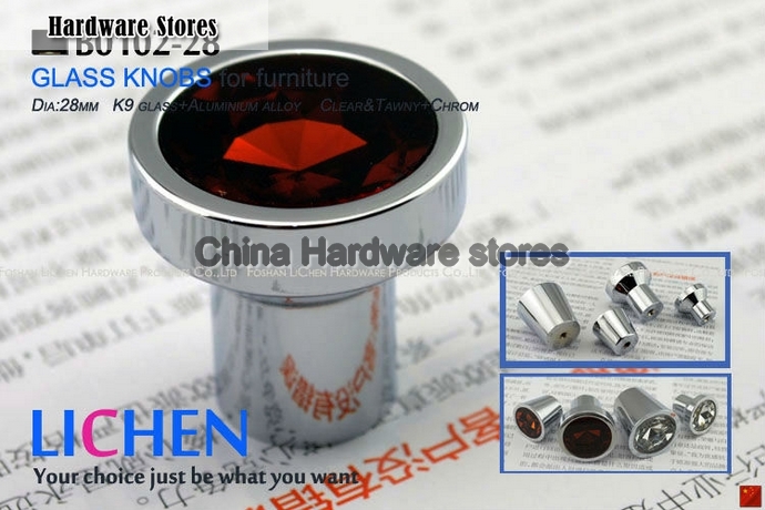 28mm LICHEN K9 Glass Knobs Aluminum alloy knobs Crystal Furniture Handle Drawer Handle& Cabinet &Drawer Knob