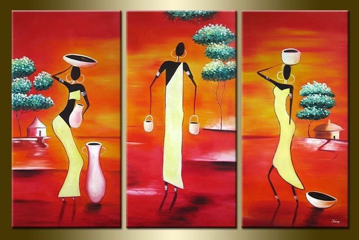abstract african lady hand painted 3 pieces group oil painting on canvas tds-th055 abstract african lady hand painted 3 pieces group oil painting on canvas tds-th055