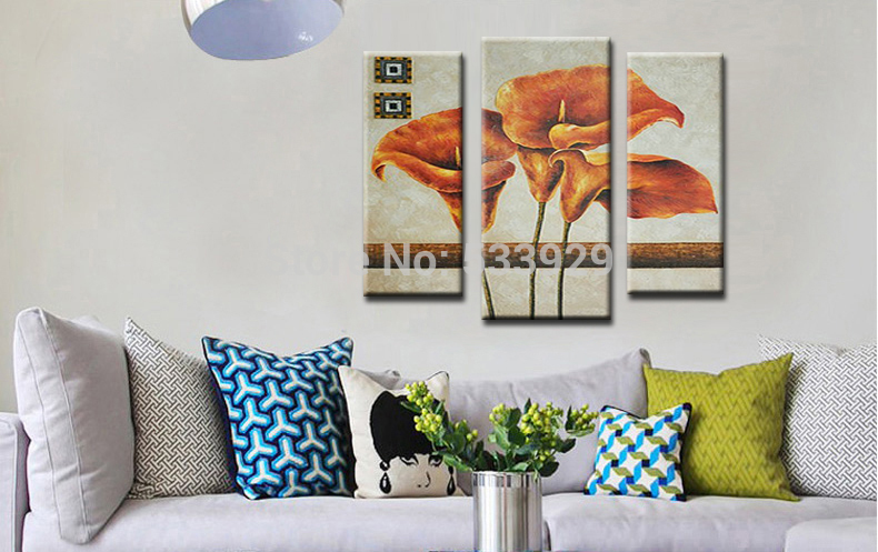 sell 3pcs abstract art flower for home decorhand painted oil painting on canvas for living room