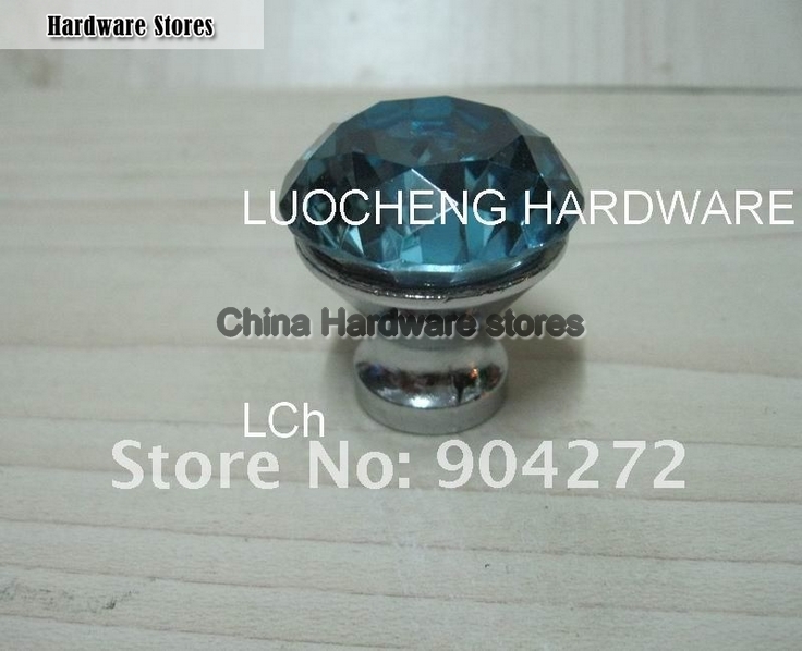 30PCS/ LOT 30 MM WATER BLUE CRYSTAL CABINET KNOBS ON CHROME ZINC BASE