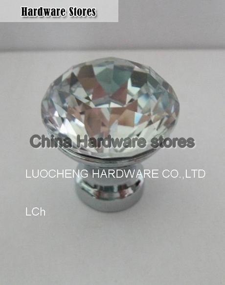 30PCS/ LOT  20 MM CLEAR CRYSTAL CABINET KNOBS WITH ZINC CHORME BASE