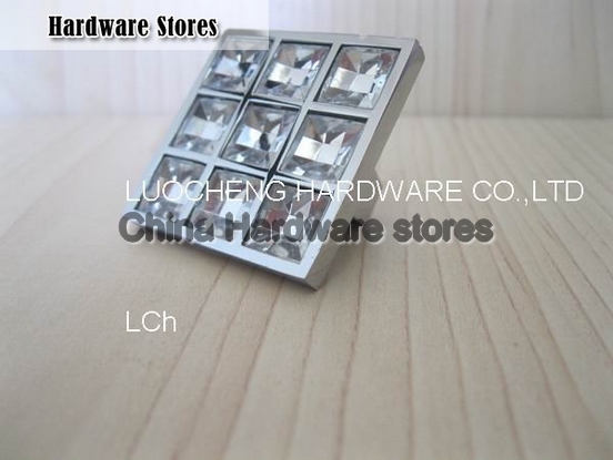30PCS/ LOT  40MM SQUARE CLEAR KNOB WITH ALUMINIUM ALLOY CHROME METAL PART