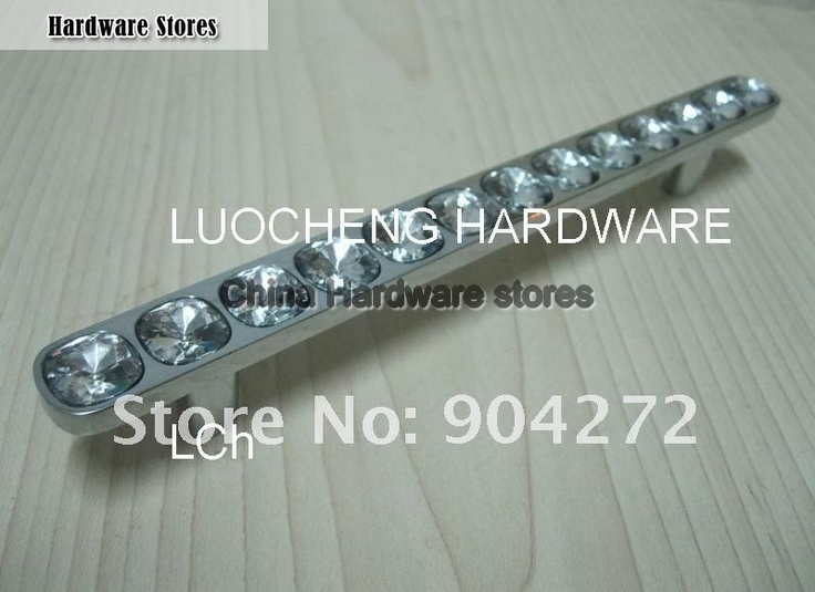 30PCS/ LOT  NEWLY-DESIGNED 175 MM CLEAR CRYSTAL HANDLE WITH ALUMINIUM ALLOY CHROME METAL PART
