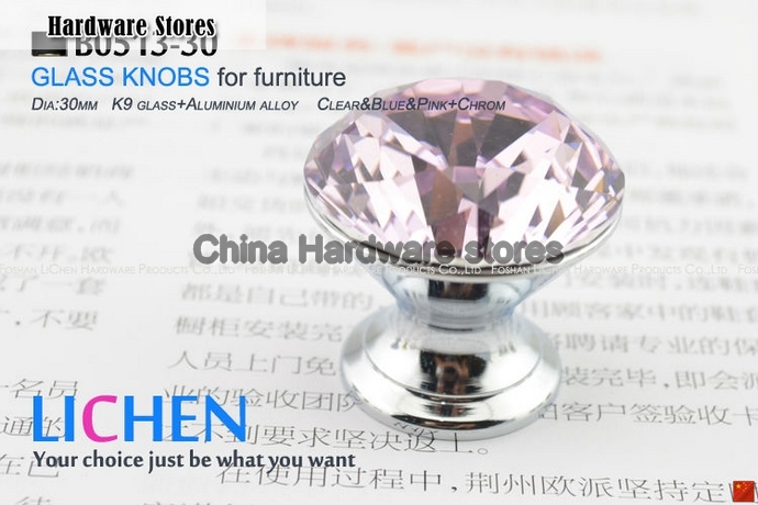 30mm LICHEN K9 Glass Knobs aluminium alloy knobs Crystal Furniture Handle diamond knobs& Cabinet &Drawer Knob