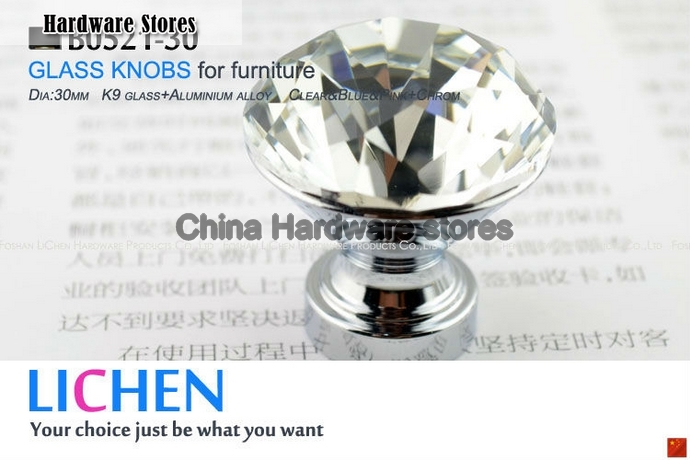 30mm LICHEN K9 Glass Knobs aluminium knobs Crystal Furniture Handle diamond knobs& Cabinet &Drawer Knob
