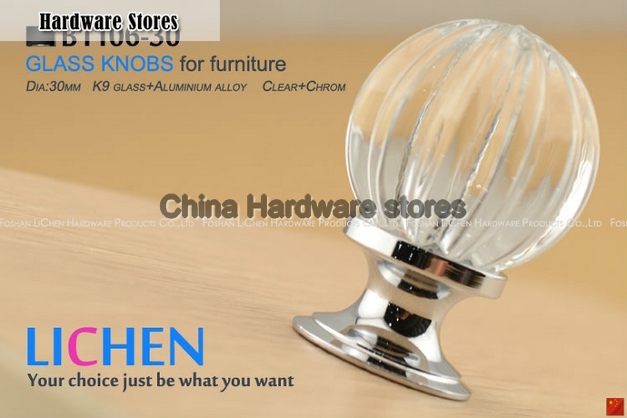 30mm LICHEN K9 Glass Knobs pumpkin knobs Crystal Furniture Handle diamond knobs& Cabinet &Drawer Knob