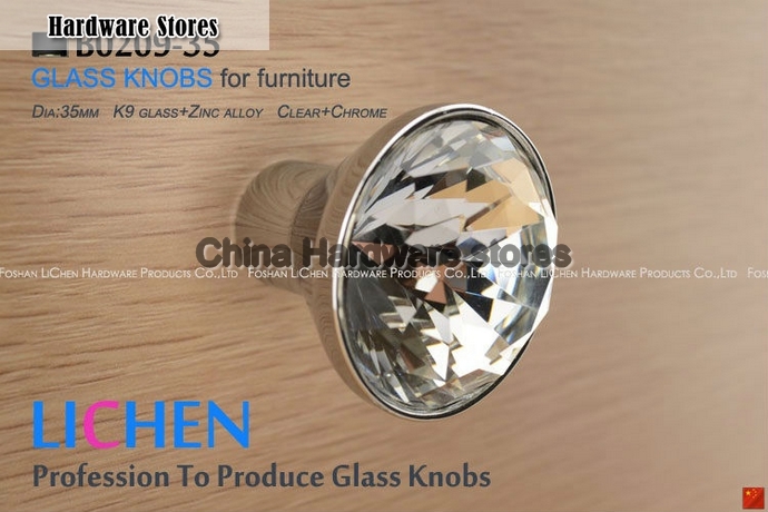 35mm LICHEN K9 Glass Knobs Zinc alloy knobs Crystal Furniture Handle diamond knobs& Cabinet &Drawer Knob