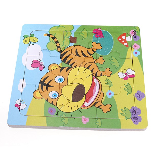 carton design interesting 9pcs wooden tiger puzzle educational developmental baby kids training toy non-toxic paints new
