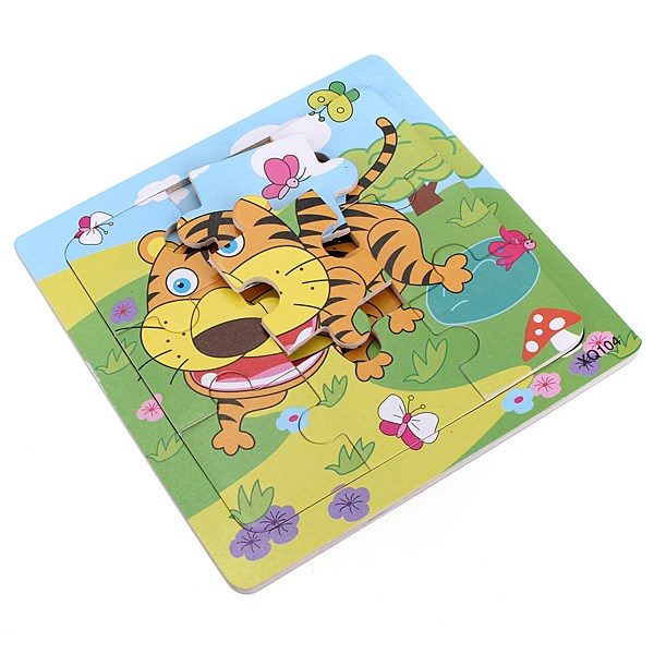 carton design interesting 9pcs wooden tiger puzzle educational developmental baby kids training toy non-toxic paints new
