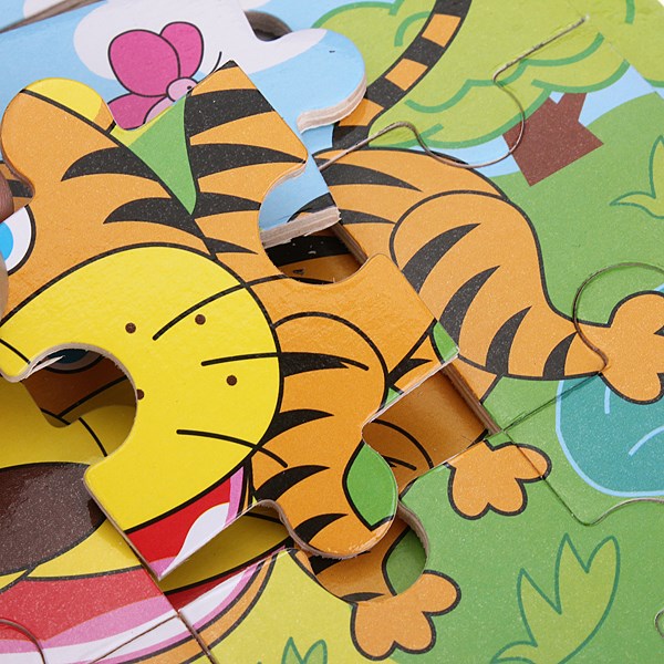 carton design interesting 9pcs wooden tiger puzzle educational developmental baby kids training toy non-toxic paints new