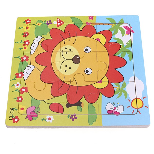 new arrival 9pcs carton cute styling wooden lion puzzle educational developmental baby kids training toy non-toxic paints