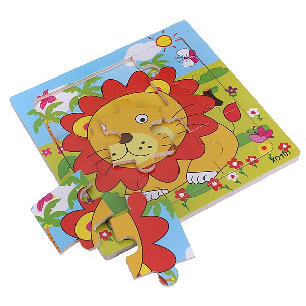 new arrival 9pcs carton cute styling wooden lion puzzle educational developmental baby kids training toy non-toxic paints