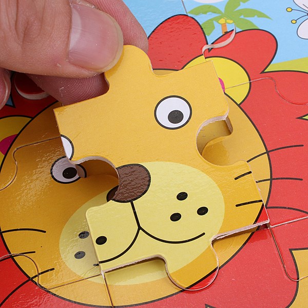 new arrival 9pcs carton cute styling wooden lion puzzle educational developmental baby kids training toy non-toxic paints