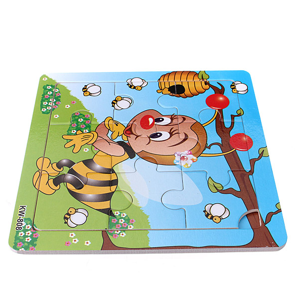 new arrival non-toxic paints 9pcs wooden bee puzzle educational developmental baby kids training imagination toy muti-color