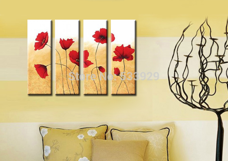sell 4pcs abstract flower hand painted home wall decor art oil painting on canvas for living room