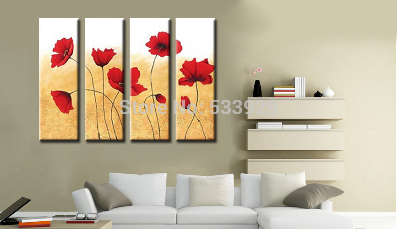 sell 4pcs abstract flower hand painted home wall decor art oil painting on canvas for living room
