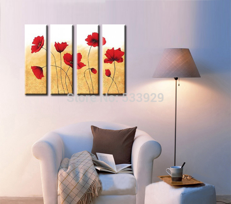 sell 4pcs abstract flower hand painted home wall decor art oil painting on canvas for living room