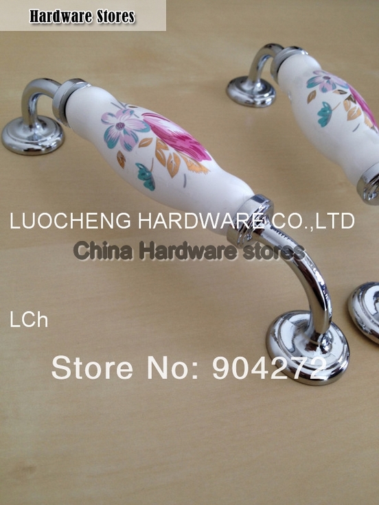 50 PCS/LOT HOLE TO HOLE 128MM TULIP PEARL WHITE CERAMIC HANDLES CABINET KNOB DOOR KNOBS ZINC KNOBS