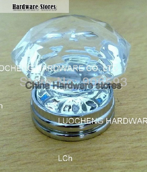 50PCS/LOT 35MM CLEAR CRYSTAL KNOB ON A CHROME BRASS BASE