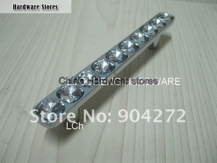 50PCS/ LOT  NEWLY-DESIGNED 135 MM CLEAR CRYSTAL HANDLE WITH ALUMINIUM ALLOY CHROME METAL PART