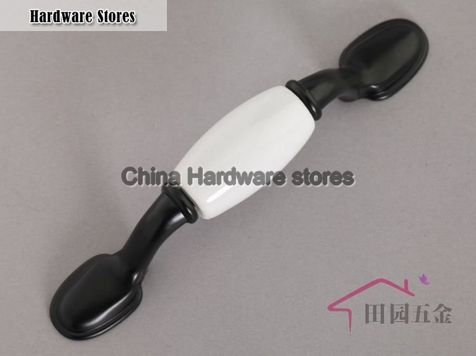 76mm Black & White Ceramic pull , handle country style C:76mm L:125mm 76mm Black & White Ceramic pull , handle country style C:76mm L:125mm