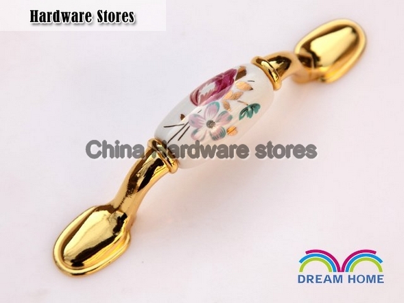 76mm Gold plated tulip flower ceramic handle cabinet handles drawer pulls door knob C:76mm L:125mm 76mm Gold plated tulip flower ceramic handle cabinet handles drawer pulls door knob C:76mm L:125mm