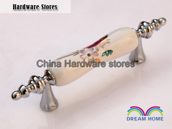 76mm Plated Chrome zinc alloy , Tulip flower Ceramic Cabinet Pull C:76mm L: 125mm AD09PC 76mm Plated Chrome zinc alloy , Tulip flower Ceramic Cabinet Pull C:76mm L: 125mm AD09PC