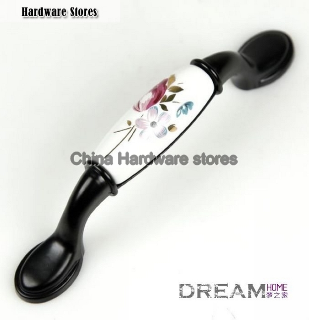 96mm BLACK SILVER FLOWER ceramic handle cabinet handles drawer pulls door knob C:96mm L:145mm 96mm BLACK SILVER FLOWER ceramic handle cabinet handles drawer pulls door knob C:96mm L:145mm