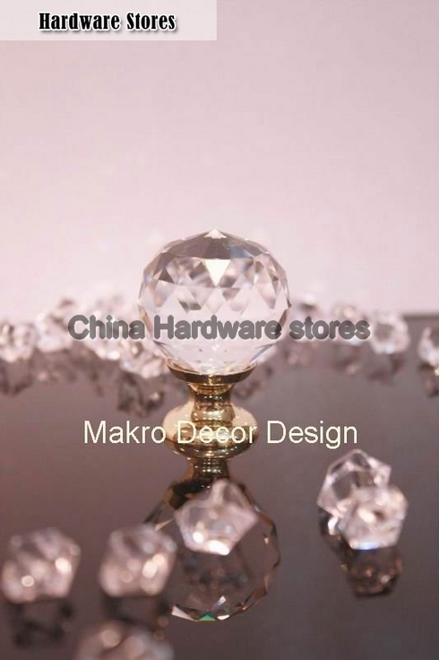 Clear crystal cabinet knob10pcs lot free shipping30mmbrass basebrass polished plated