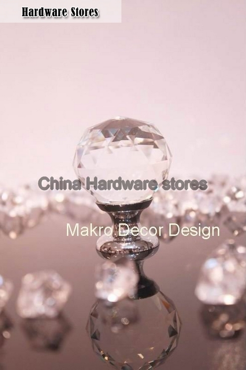 Clear crystal cabinet knob10pcs lot free shipping30mmbrass basechrome plated