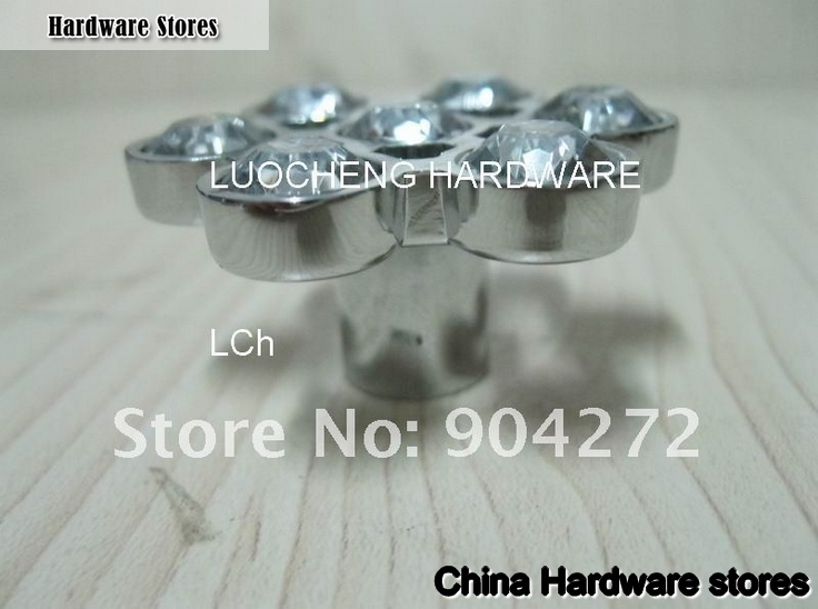 10PCS/ LOT FLOWER CLEAR CRYSTAL KNOBS WITH ALUMINIUM ALLOY CHROME METAL PART