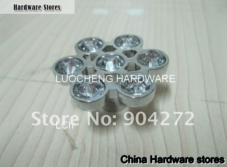10PCS/ LOT FLOWER CLEAR CRYSTAL KNOBS WITH ALUMINIUM ALLOY CHROME METAL PART
