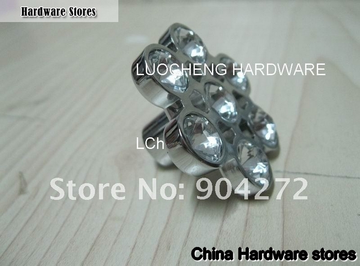 10PCS/ LOT FLOWER CLEAR CRYSTAL KNOBS WITH ALUMINIUM ALLOY CHROME METAL PART