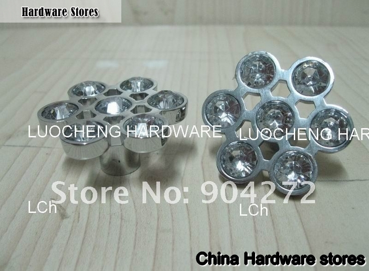 10PCS/ LOT FLOWER CLEAR CRYSTAL KNOBS WITH ALUMINIUM ALLOY CHROME METAL PART