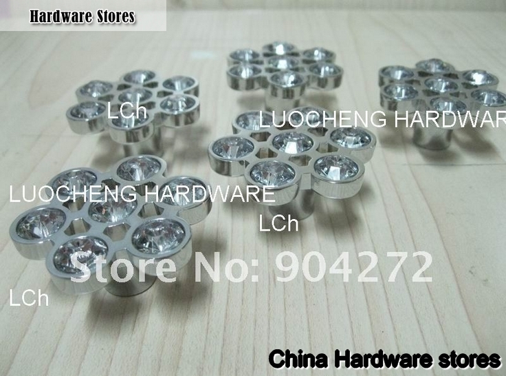 10PCS/ LOT FLOWER CLEAR CRYSTAL KNOBS WITH ALUMINIUM ALLOY CHROME METAL PART