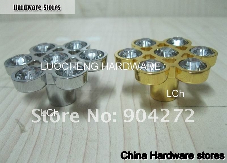 50PCS/ LOT  FLOWER CLEAR CRYSTAL KNOBS WITH ALUMINIUM ALLOY GOLD METAL PART