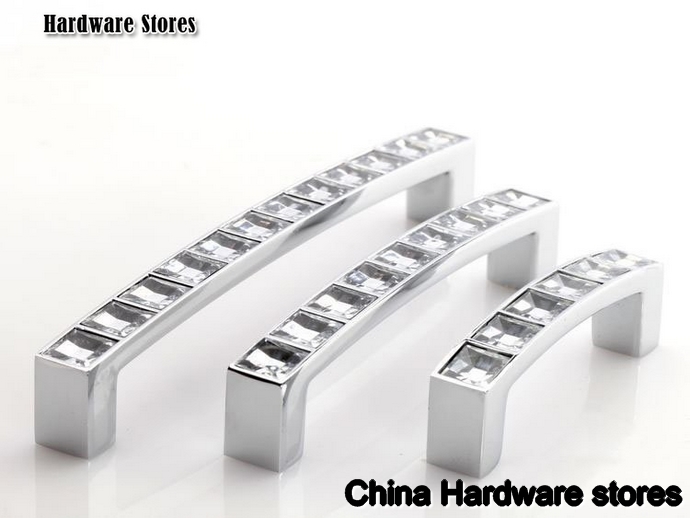 12PCS/DOZEN New Products Clear K9 Crystal Modern European Drawer Cabinet Door Handles (C.C.:128mm,Length:142mm)
