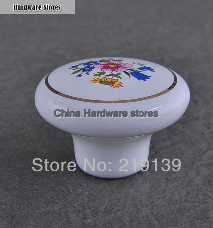 Flower Single Hole Ceramic Furniture Kitchen Cabinet Hardware Drawer Porcelain Knobs And Pulls Cupboard Handles