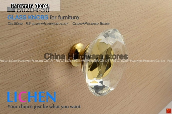 (6 pieces/lot)clear glass brass crystal knobs