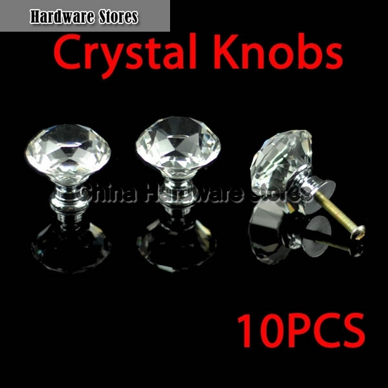 Modern Fashion K9 Crystal 10 Pcs 30mm Diamond Shape Crystal Glass Cabinet Knob Cupboard Drawer Pull Handle