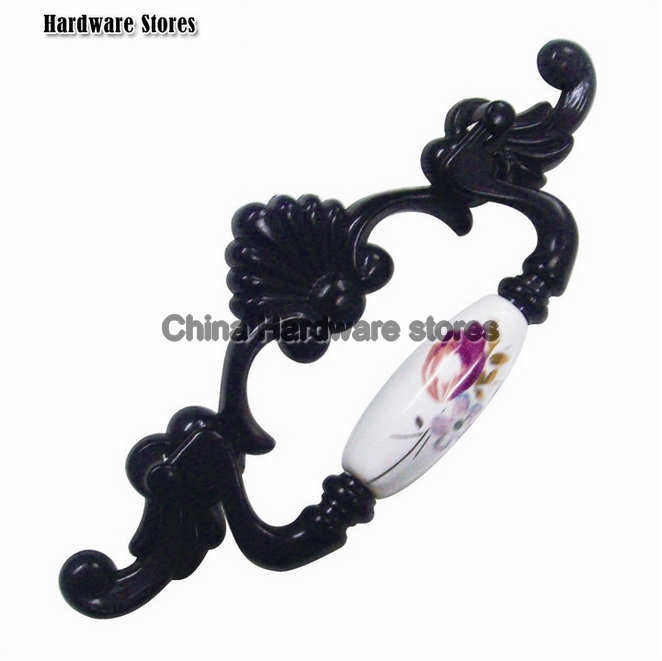 New design antique brass and ceramic door drop handles kitchen wardrobe closet handles knobs EK09-BK [New Items 394]
