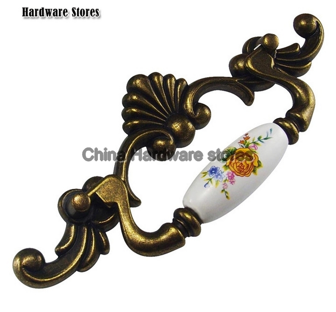 New design antique brass and ceramic door drop kitchen wardrobe closet handles knobs EK42-AB [New Items 397]